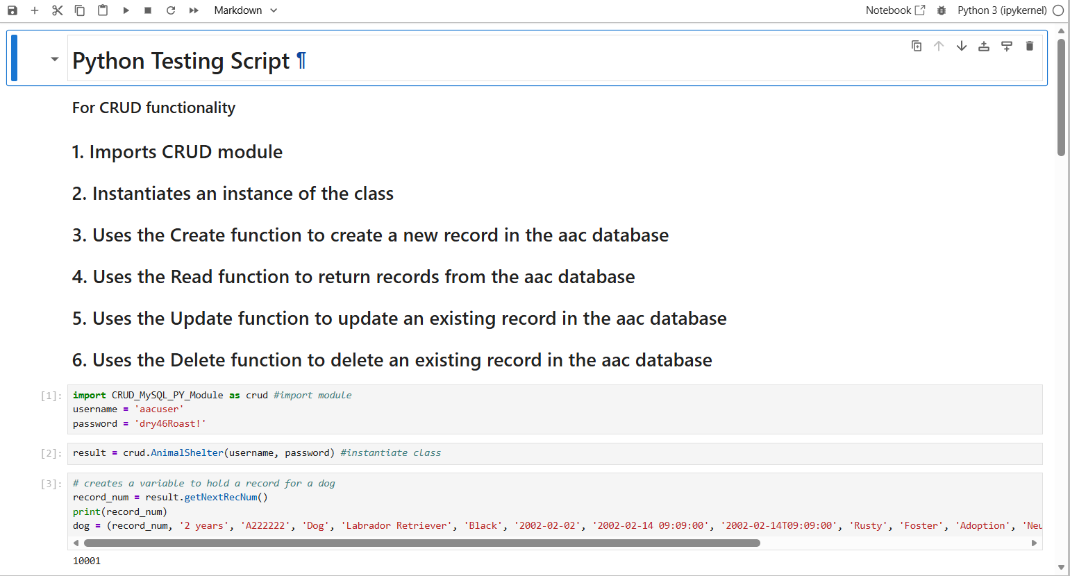 First Screenshot of the Testing Script in Jupyter Notebook